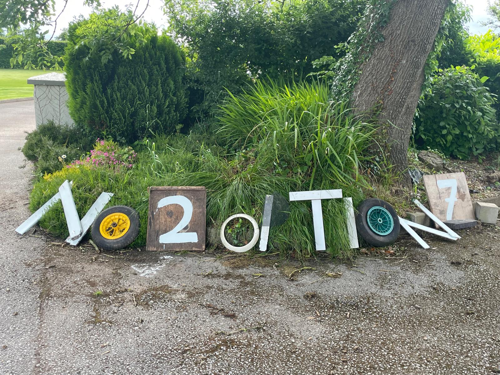 No 2 Option 7 sign made from found objects